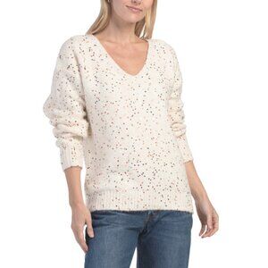 IN FEBRUARY cream Sustainable Alpaca Blend V-neck Sequin Sweater